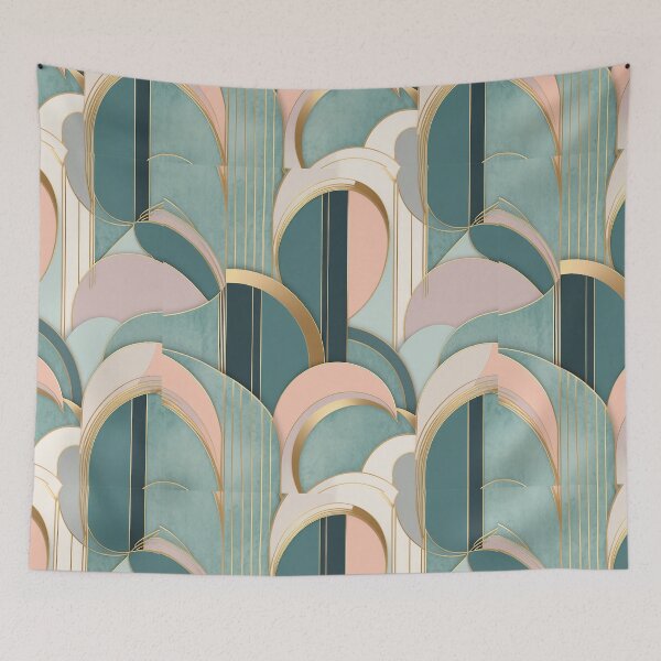 Item preview, retro vintage pattern 80-90s pastel color and gold geometric wave designed and sold by s-flo-art.