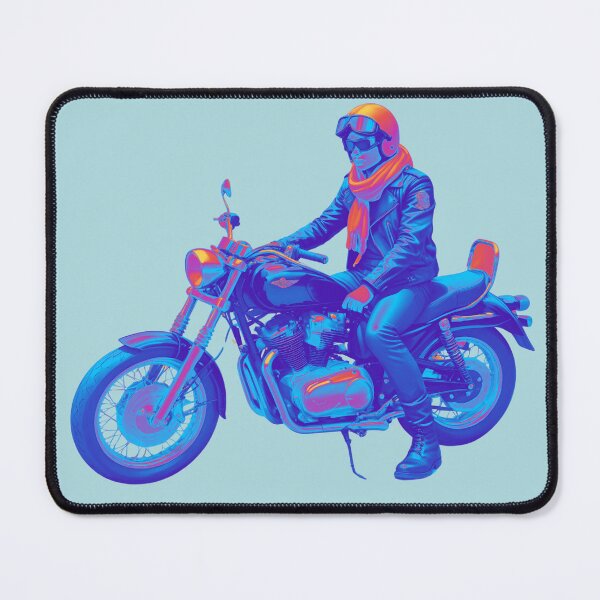 Item preview, Image is a stylized illustration featuring a person sitting on a classic motorcycle. designed and sold by DAYMONDAY1976.