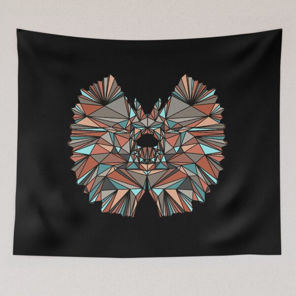 Item preview, Geometric Dinosaur - Dilophosaurus - Red, Blue and Grey Tones on Black Background designed and sold by YaraCreatyque.