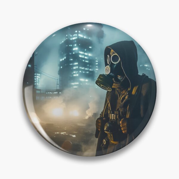 Item preview, Scavenger with gas mask in apocalypse city designed and sold by cyberheadscifi.