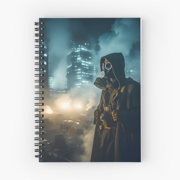 Item preview, Scavenger with gas mask in apocalypse city designed and sold by cyberheadscifi.