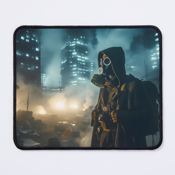 Item preview, Scavenger with gas mask in apocalypse city designed and sold by cyberheadscifi.