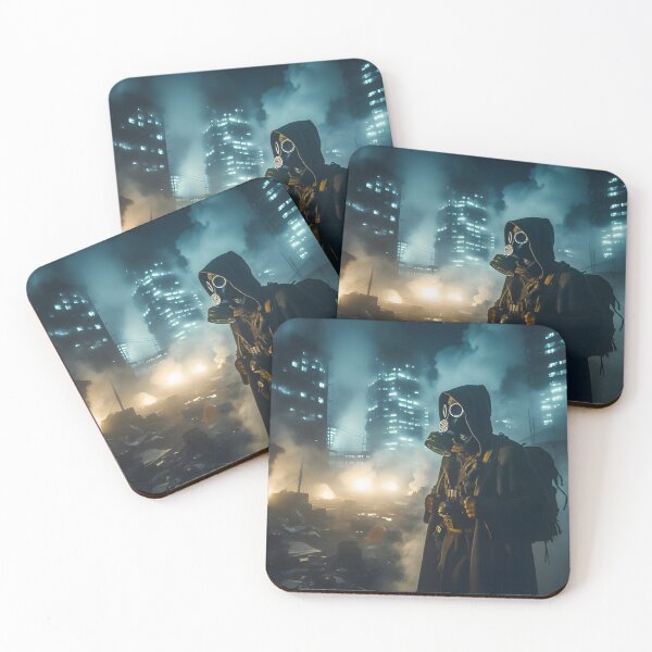 Item preview, Scavenger with gas mask in apocalypse city designed and sold by cyberheadscifi.