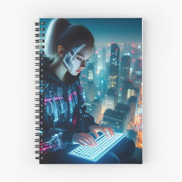 Item preview, Cyberpunk hacker girl in city designed and sold by cyberheadscifi.