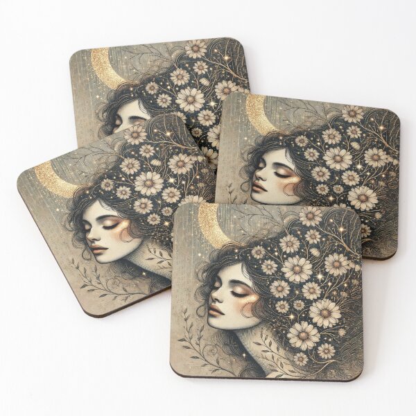 Item preview, Ethereal Moon Goddess with Floral Elements designed and sold by MarinaFila.