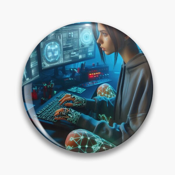 Item preview, Cyberpunk hacker girl with glowing tattoos designed and sold by cyberheadscifi.