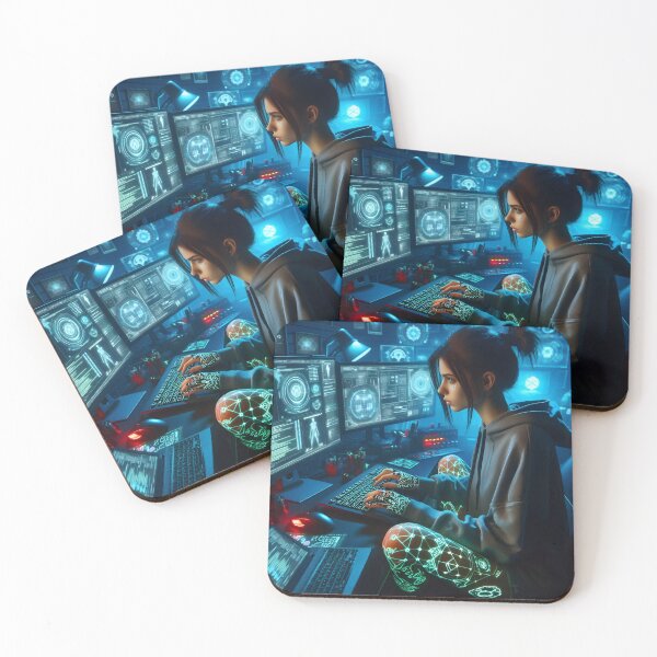 Item preview, Cyberpunk hacker girl with glowing tattoos designed and sold by cyberheadscifi.