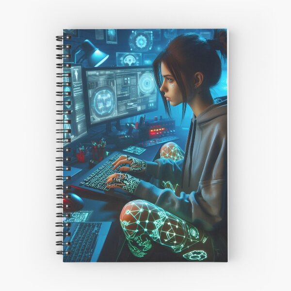 Item preview, Cyberpunk hacker girl with glowing tattoos designed and sold by cyberheadscifi.
