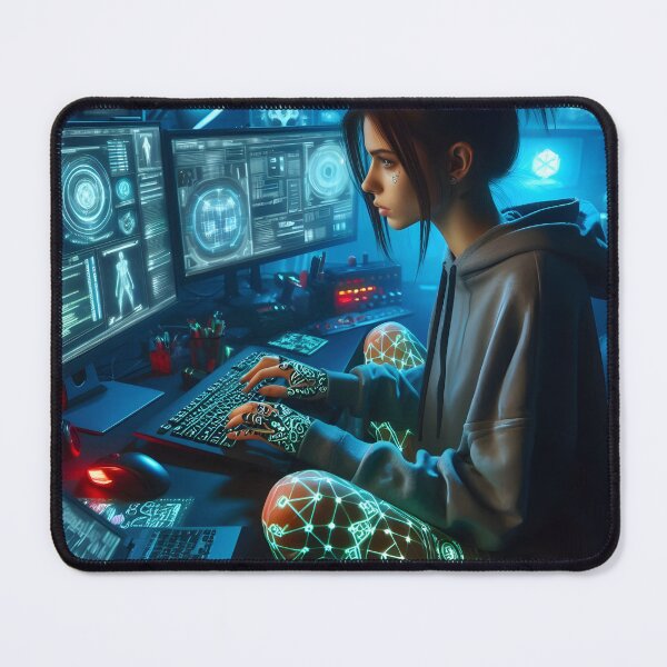 Item preview, Cyberpunk hacker girl with glowing tattoos designed and sold by cyberheadscifi.