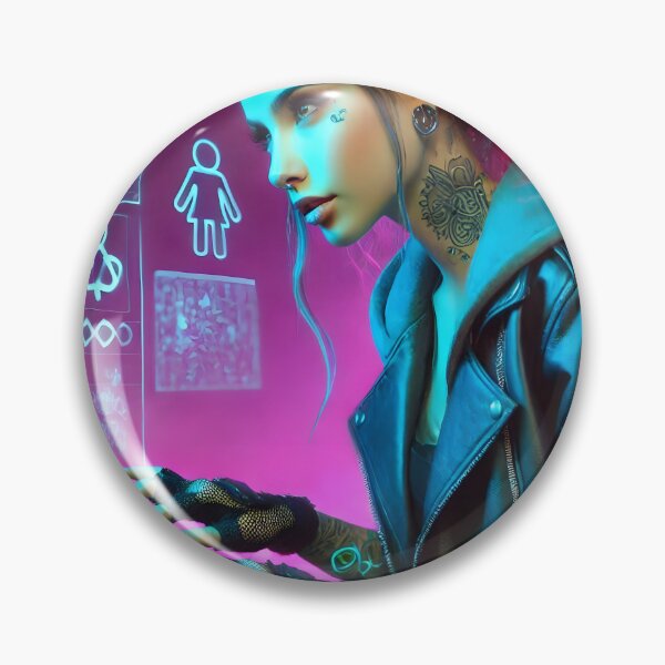 Item preview, Cyberpunk hacker girl with pink hair and tattoos designed and sold by cyberheadscifi.
