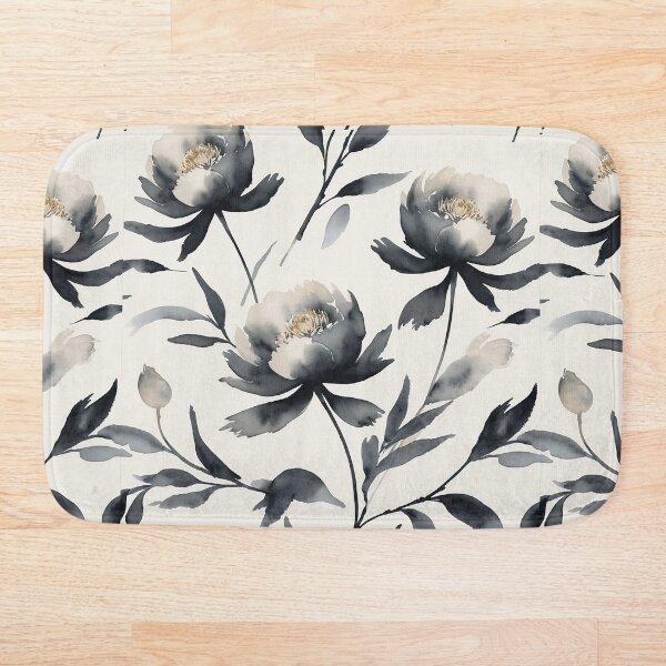 Item preview, black and white watercolor flower pattern japanese style designed and sold by s-flo-art.