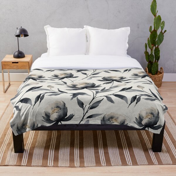 Item preview, black and white watercolor flower pattern japanese style designed and sold by s-flo-art.