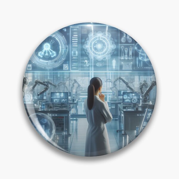 Item preview, scientist girl in futuristic lab designed and sold by cyberheadscifi.