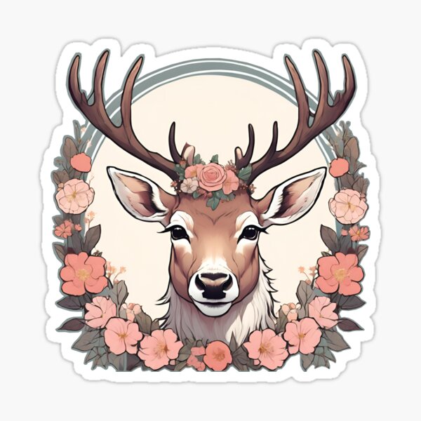Vista previa del artículo con la obra «Ciervos florales primaverales entre las hojas», diseñado y vendido por CreatureZDesign.