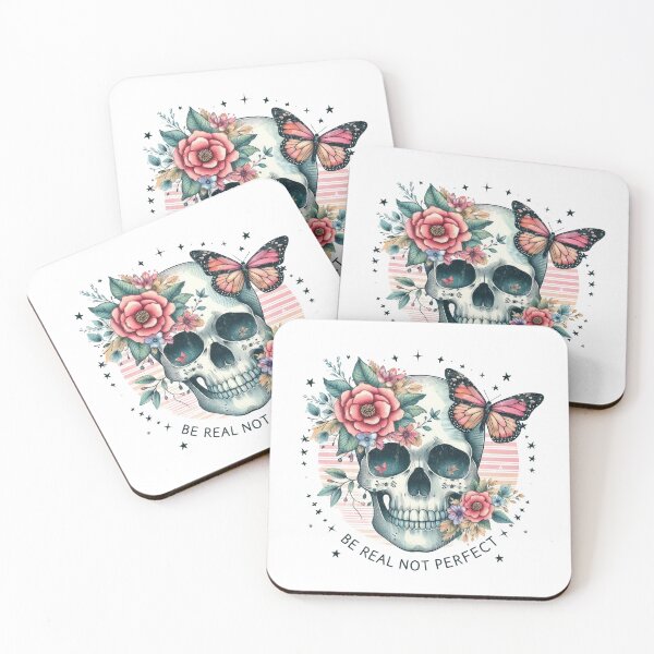 Item preview, Be real not perfect   -skull with flowers design positive optimistic  designed and sold by Dominika Farkašová.