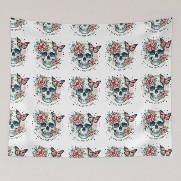 Item preview, Be real not perfect   -skull with flowers design positive optimistic  designed and sold by Dominika Farkašová.