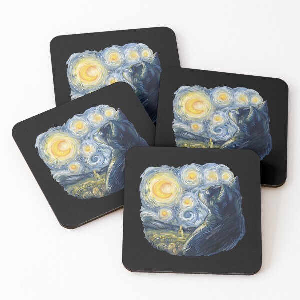 Item preview, "Starry Night Cat Art - Van Gogh Inspired Feline Design designed and sold by DrawHandArt.