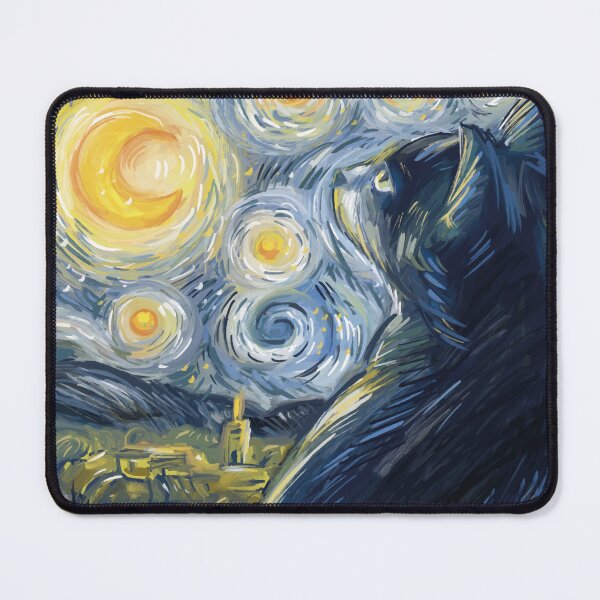 Item preview, "Starry Night Cat Art - Van Gogh Inspired Feline Design designed and sold by DrawHandArt.