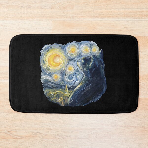 Item preview, "Starry Night Cat Art - Van Gogh Inspired Feline Design designed and sold by DrawHandArt.