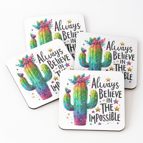 Item preview, Always believe in impossible  - cactus - colorful motivational quote design designed and sold by Dominika Farkašová.