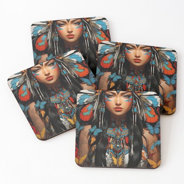 Item preview, indian india feather makeup girl sexy waifu traditional mapuche designed and sold by The-Diamond-Art.