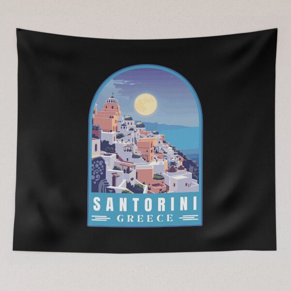 Item preview, Santorini en Grecia (Mar Egeo) Paisaje de viaje de arte retro designed and sold by MaateoDesign.