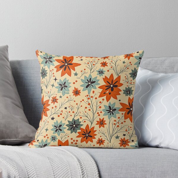 Item preview, Retro Floral Pattern - Mid-Century Modern Orange and Teal Design designed and sold by CognitiveShift.