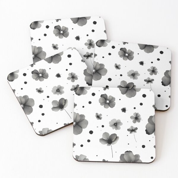 Item preview, small flower anemone watercolor black and white japanese style ink stain designed and sold by s-flo-art.