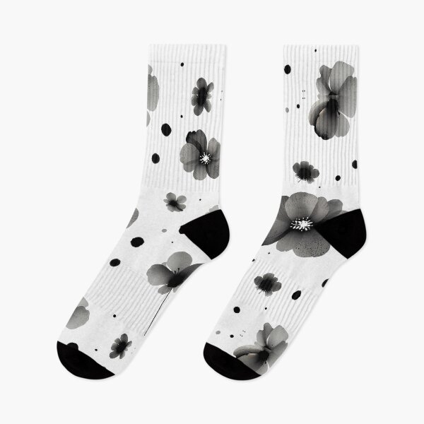 Item preview, small flower anemone watercolor black and white japanese style ink stain designed and sold by s-flo-art.