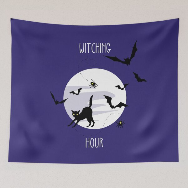 Item preview, witching hour - black cat, spiders, bats and moon designed and sold by kobyakov.