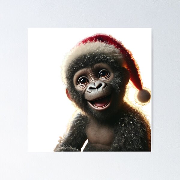 Item preview, Festive Baby Gorilla in Santa Hat designed and sold by Catsmoment.