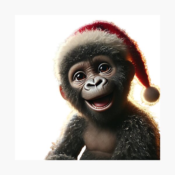 Item preview, Festive Baby Gorilla in Santa Hat designed and sold by Catsmoment.