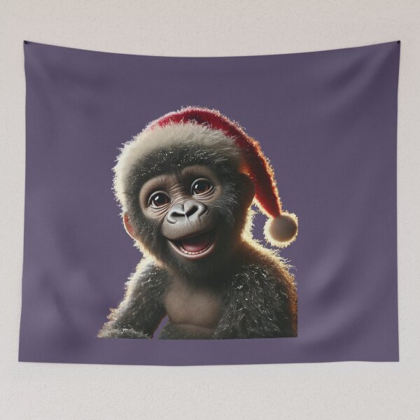 Item preview, Festive Baby Gorilla in Santa Hat designed and sold by Catsmoment.