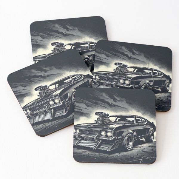 Item preview, 1973 Ford falcon super charged, mad max lookalike vector art black background designed and sold by neildoch.