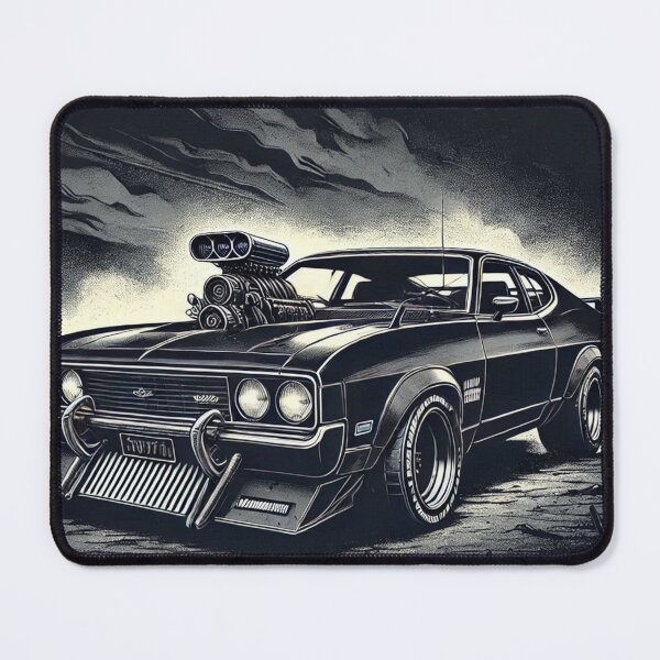 Item preview, 1973 Ford falcon super charged, mad max lookalike vector art black background designed and sold by neildoch.