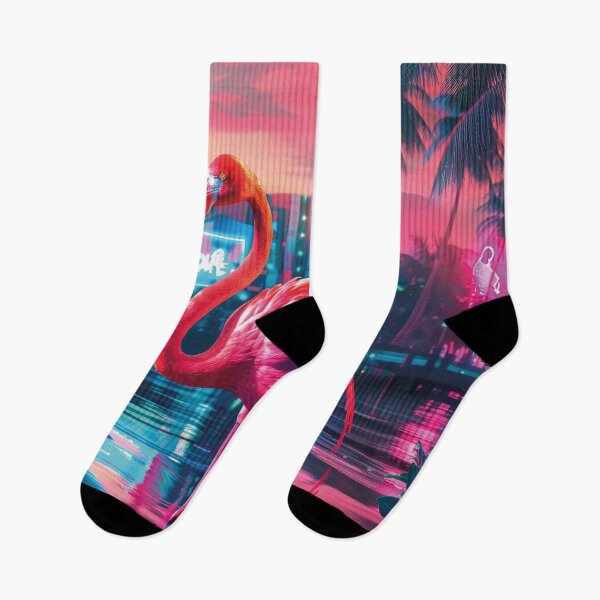 Item preview, retro flamingo at sunset, 80s designed and sold by Mauswohn.