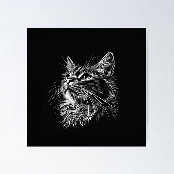 Item preview, A cat in a striking monochromatic style. designed and sold by HEMRO.