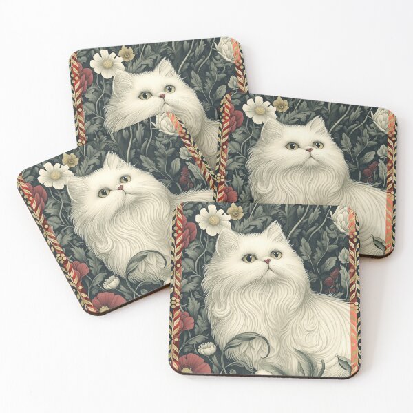 Item preview, White Persian Cat in a Vintage Flower Garden designed and sold by AntiqueImages.