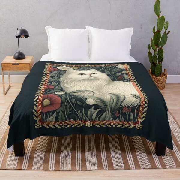Item preview, White Persian Cat in a Vintage Flower Garden designed and sold by AntiqueImages.
