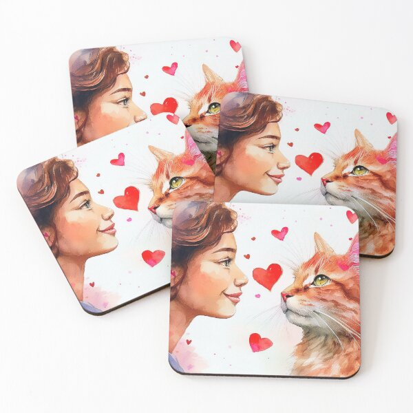 Item preview,  Beautiful red cat and girl with hearts designed and sold by Photopat.