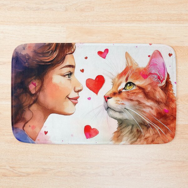 Item preview,  Beautiful red cat and girl with hearts designed and sold by Photopat.