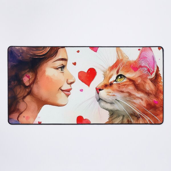 Item preview, Beautiful red cat and girl with hearts designed and sold by Photopat.