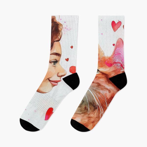 Item preview,  Beautiful red cat and girl with hearts designed and sold by Photopat.