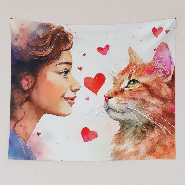 Item preview,  Beautiful red cat and girl with hearts designed and sold by Photopat.