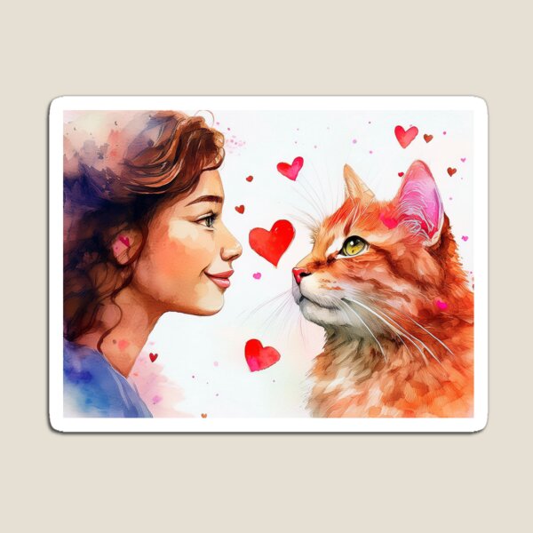 Item preview,  Beautiful red cat and girl with hearts designed and sold by Photopat.