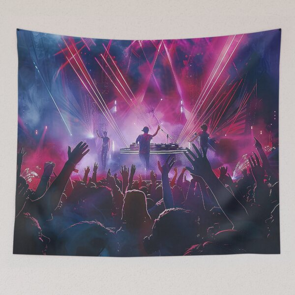 Item preview, Captivating DJ Performance on Illuminated Stage Amidst Cheering Crowd. designed and sold by CheerForGoods.