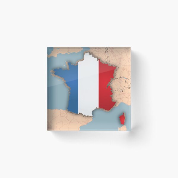 Item preview, France Flag Map Wall Art - World Map Canvas with France Geography Decor 3D map Sticker designed and sold by Psycho-Crazy.