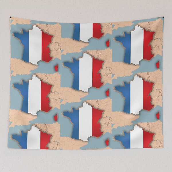 Item preview, France Flag Map Wall Art - World Map Canvas with France Geography Decor 3D map Sticker designed and sold by Psycho-Crazy.