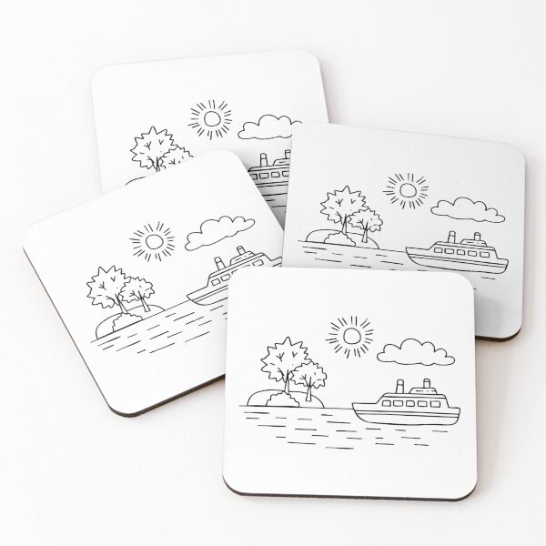 Item preview, Ferry passing small island at dawn designed and sold by rasagamastore.