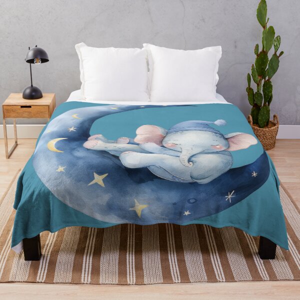 Item preview, Sleeping Baby Elephant on the Moon - Watercolor Art designed and sold by EmiBarDesign.